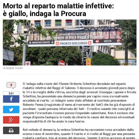 Uomo muore al reparto malattie infettive all'ospedale di Salerno